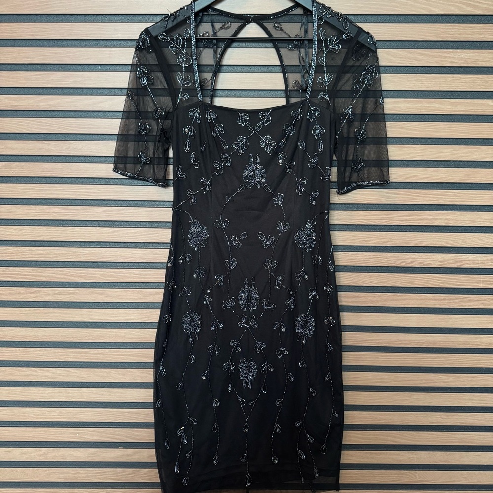 Papell Studio Elegant Black Beaded Dress